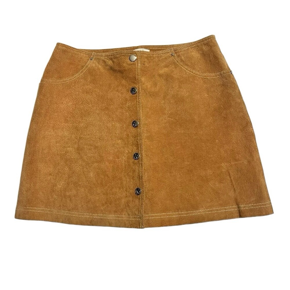 Forever 21 Womens Suede Mini Skirt Rust Western Bohemian Snap Front 28” Waist